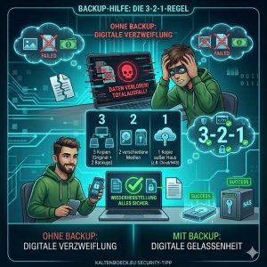 Kein Backup? Kein Mitleid! Warum die 3-2-1-Regel dein digitaler Rettungsring ist.